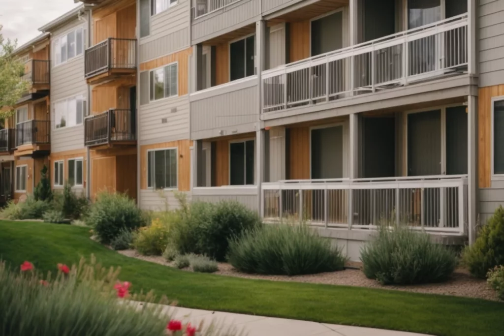 Denver apartment complex with vinyl siding in summer weather